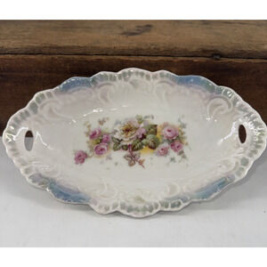 Trinket Tray Porcelain Bavaria Germany Oval Vintage w/Handles Free Shipping